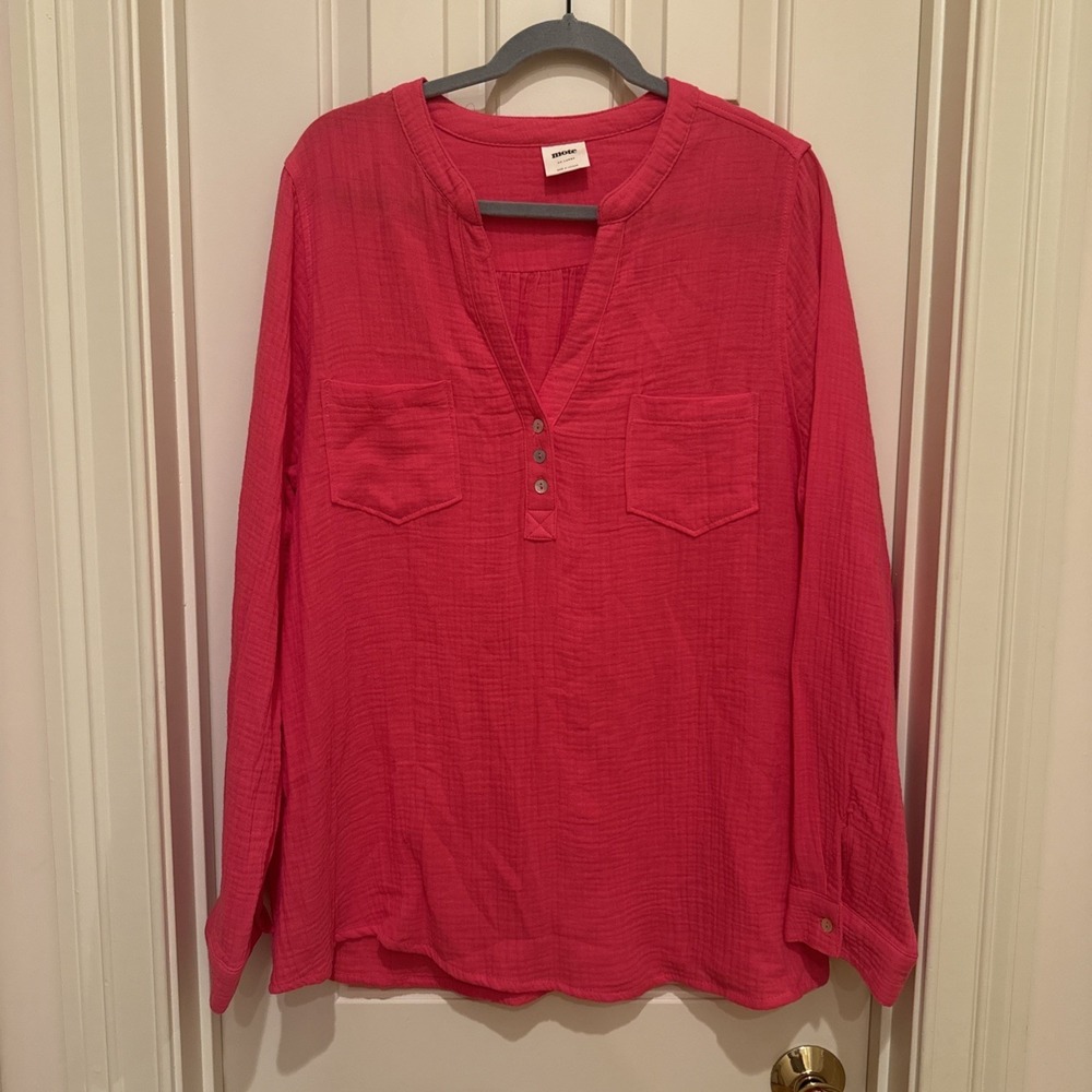 Mote Hot Pink Gauzy Cotton Tunic Top Shirt XXL Lagenlook Resort Breathable